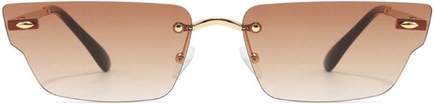 

Ретро-солнцезащитные очки неправильной формы, маленькие прямоугольные, женские, без оправы, с прозрачными линзами с градиентом цвета "океан", защита от УФ-излучения UV400, мужские солнцезащитные очки mincl, Gradient Brown