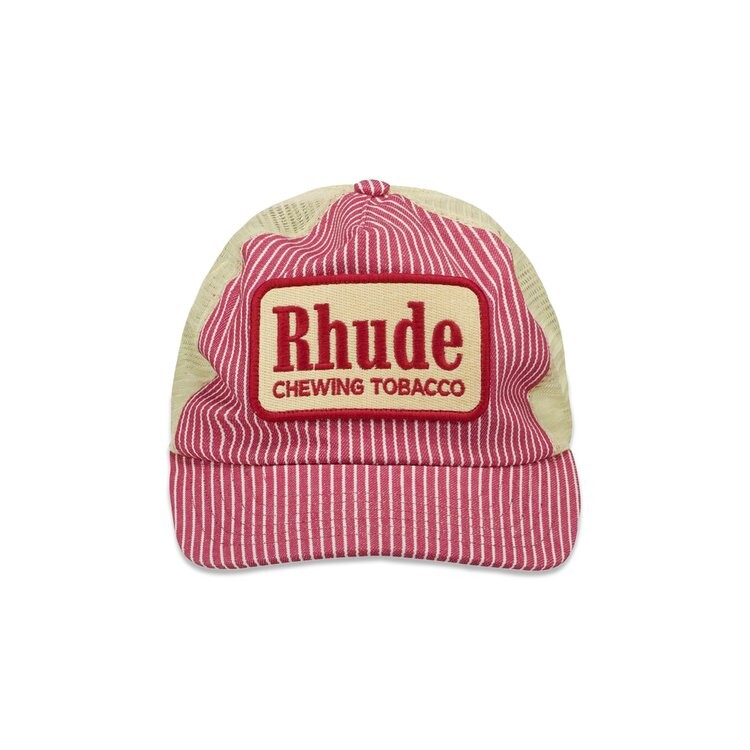 

Бейсболка Rhude Striped Tobacco Trucker Hat, цвет Red/Off White