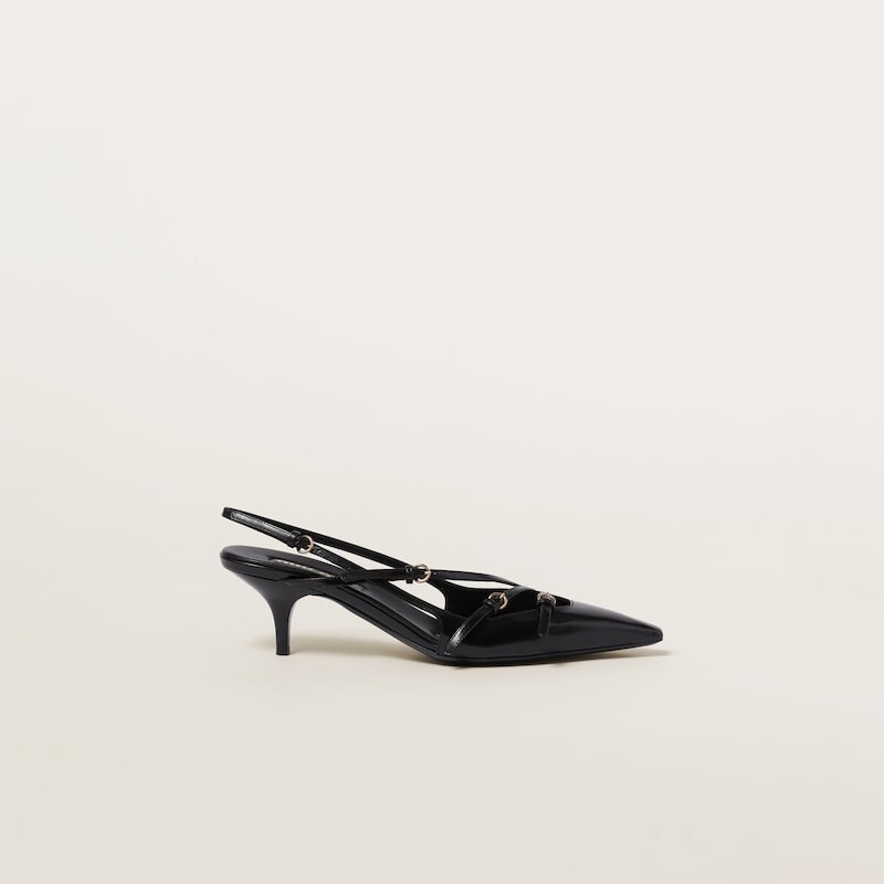 Босоножки из матовой кожи с пяткой на пятке и пряжками Miu Miu, черный — фото 2