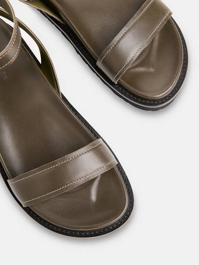 Ottie кожаные сандалии с контрастной строчкой и ремешками Whistles, Khaki — фото 2