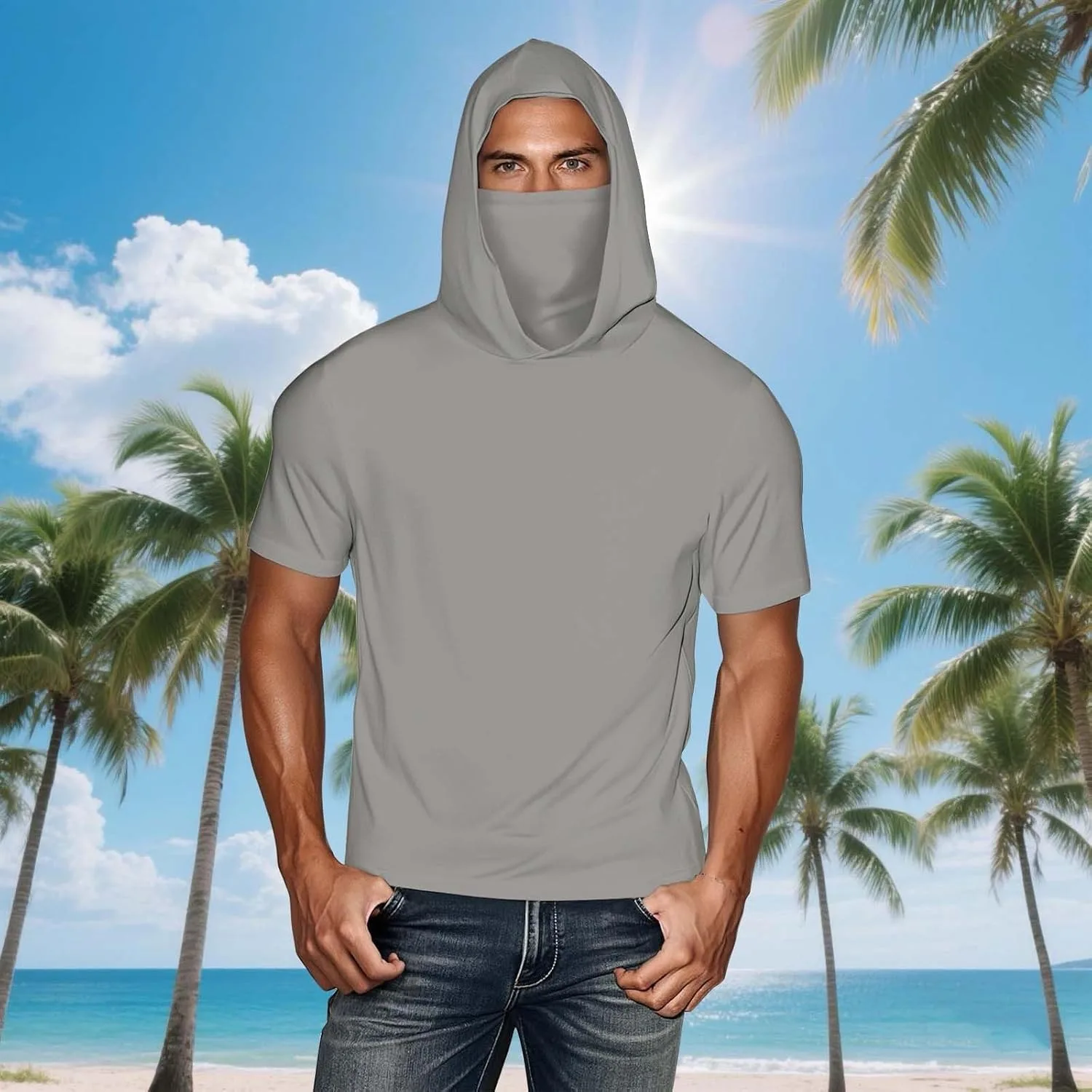 Мужская футболка с коротким рукавом и капюшоном SPF UV Protection — фото 2
