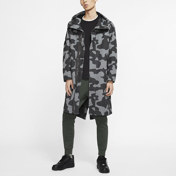 Куртка sportswear mid-length camouflage hooded windproof casual jacket gray dark gray Nike, серый — фото 3
