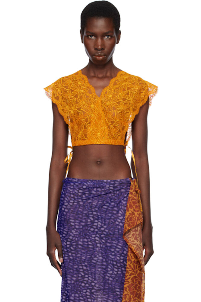 

Оранжевый кружевной укороченный топ Dries Van Noten
