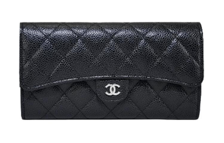 CHANEL Женский бумажник из зернёной телячьей кожи с серебряной фурнитурой чёрный — фото 2