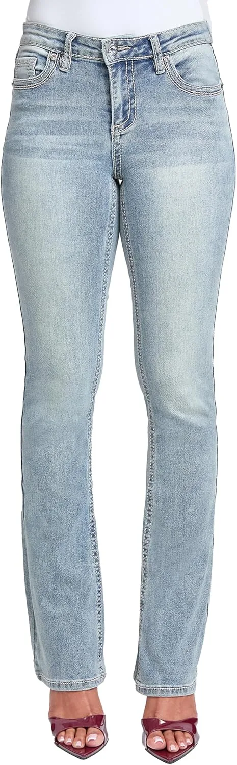 

YMI Women's YMI Jeans Mid Rise Heavy Stitch Bootcut Loop Studded