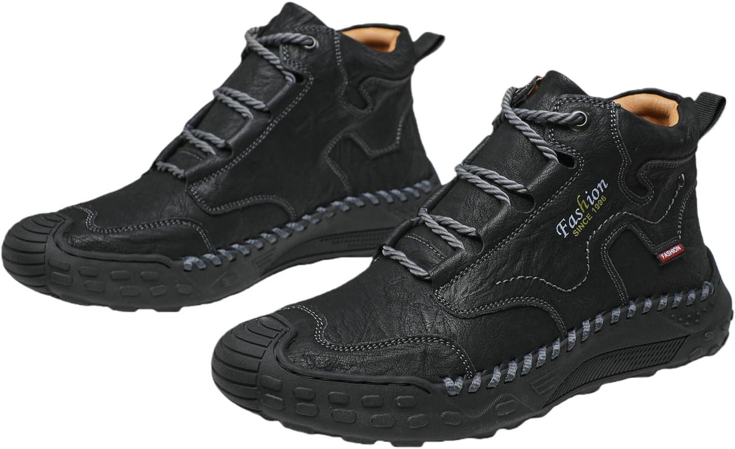 

Мужские кожаные ботинки с шнуровкой, челси-чукка до щиколотки, повседневные нескользящие лоферы, высокие кожаные обувь для ходьбы и вождения, модные кроссовки, ручная строчка, ручная работа Generic, черный