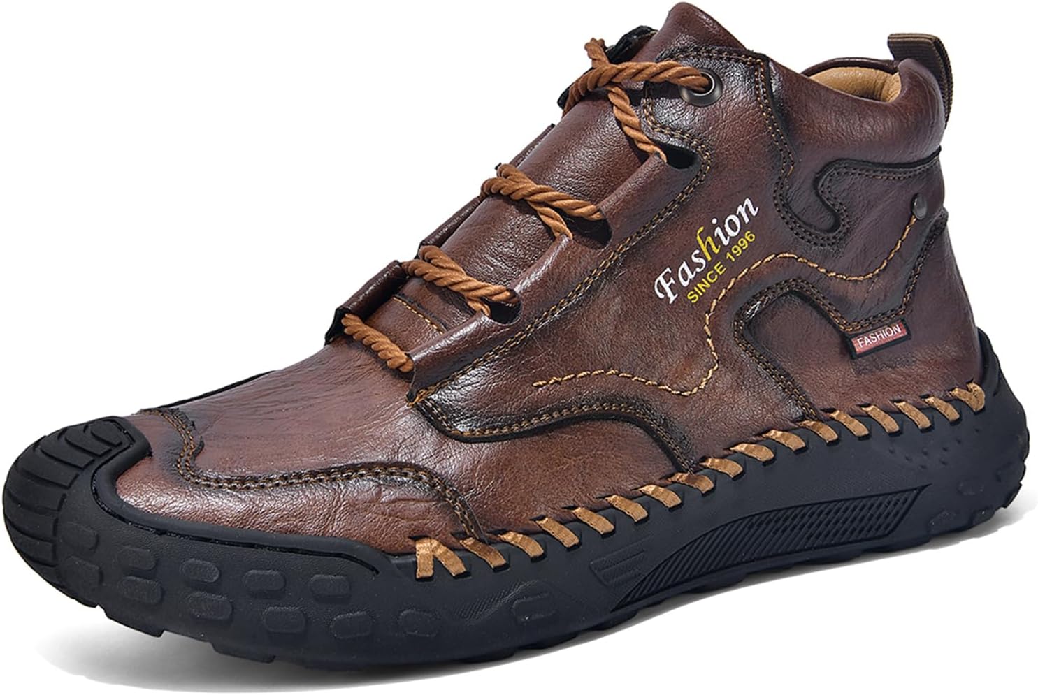 

Мужские ботинки-чукка на шнуровке из натуральной кожи, ручная прошивка, повседневные винтажные с круглым носком, нескользящие, легкие, с поддержкой свода для походов, прогулок, вождения и повседневной носки Tixewsjh, темно-коричневый