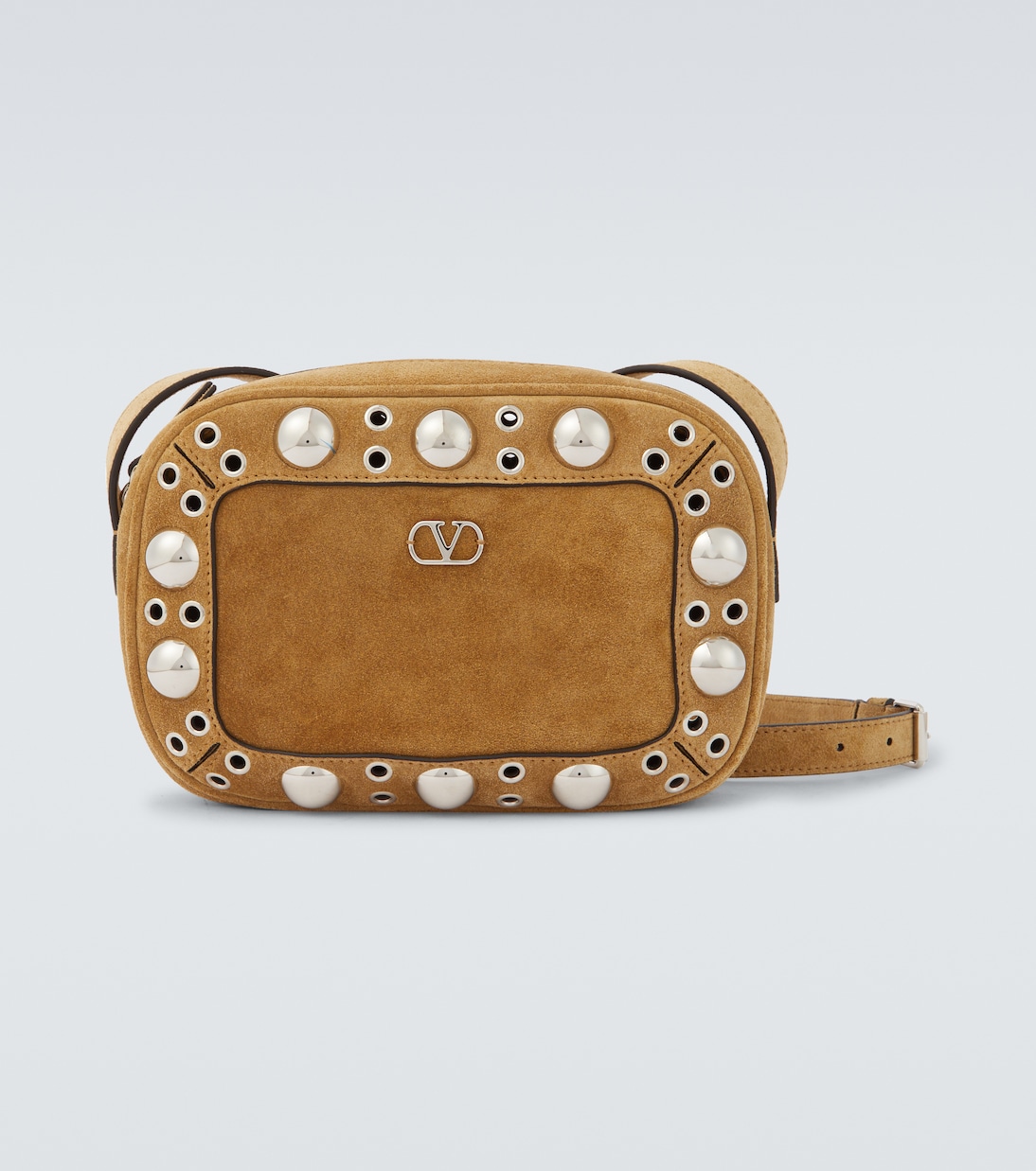 

Сумка кросс-боди Nellcôte из замши с шипами Valentino Garavani, Havana Beige