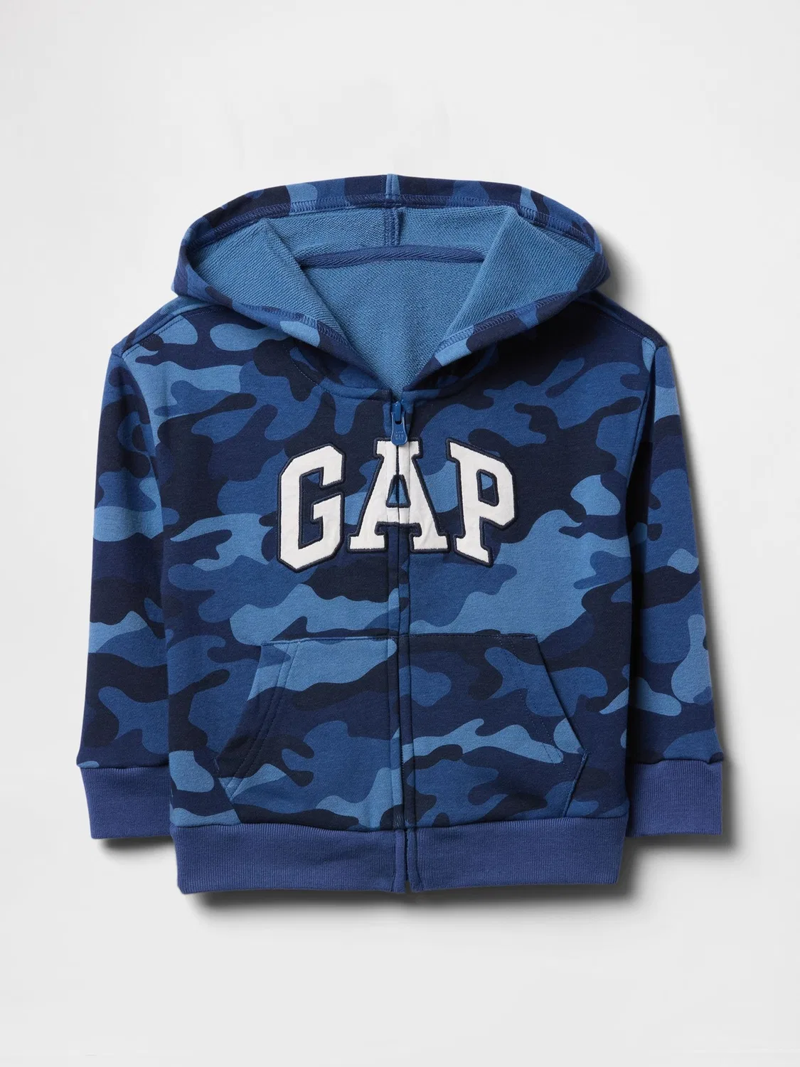 Худи с капюшоном на молнии Gap, модель Relaxed Logo Zip Hoodie, синий камуфляж