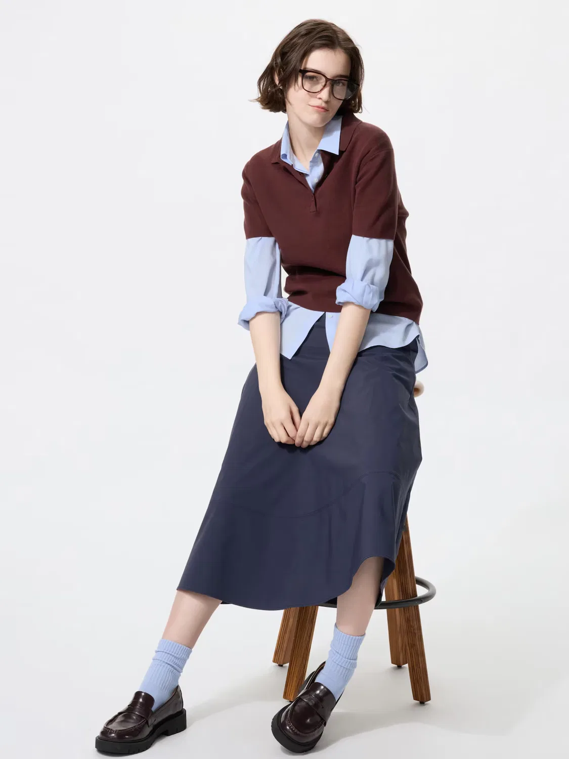 Юбка Uniqlo, круглая, из хлопка и нейлона, темно-синий