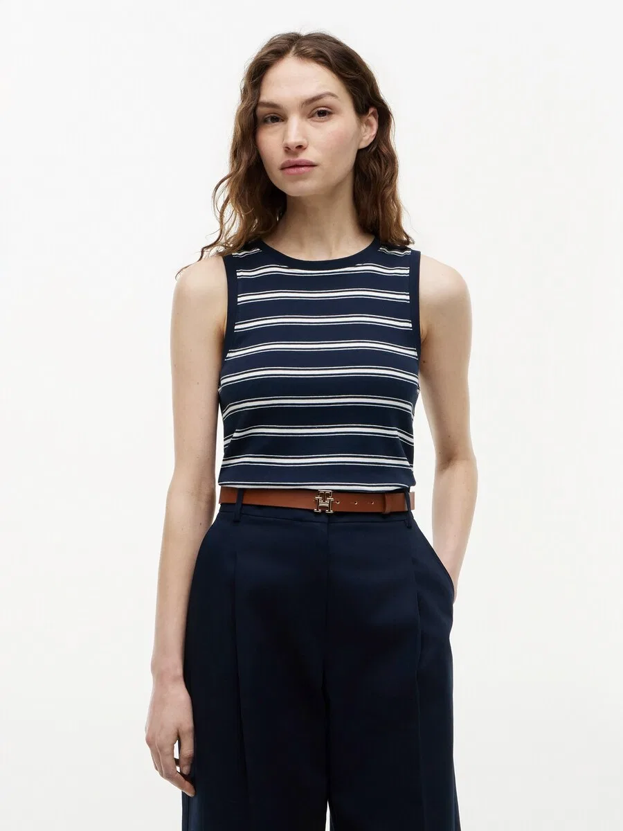 Топ TOMMY HILFIGER 'Stripe Slim Tank' темно-синего цвета — фото 2