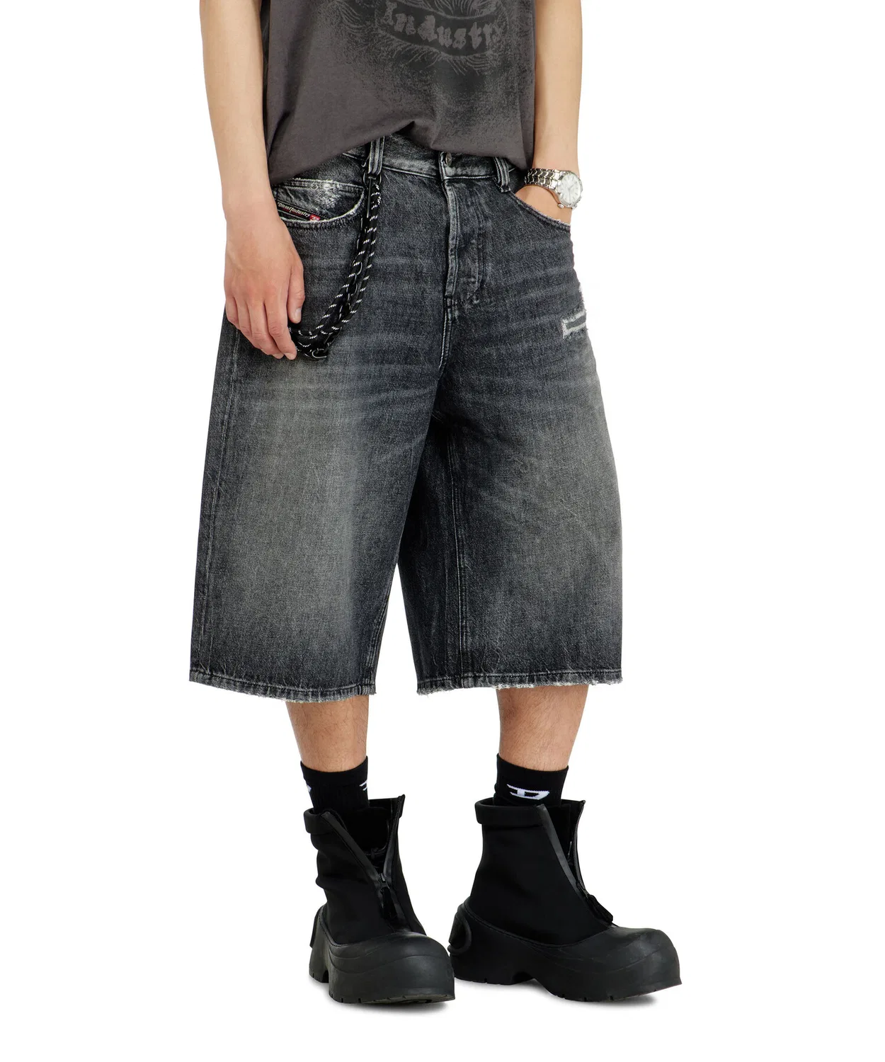 Мужские джинсовые шорты с потертостями D-ENIM-M-SHORT DIESEL, Black — фото 3