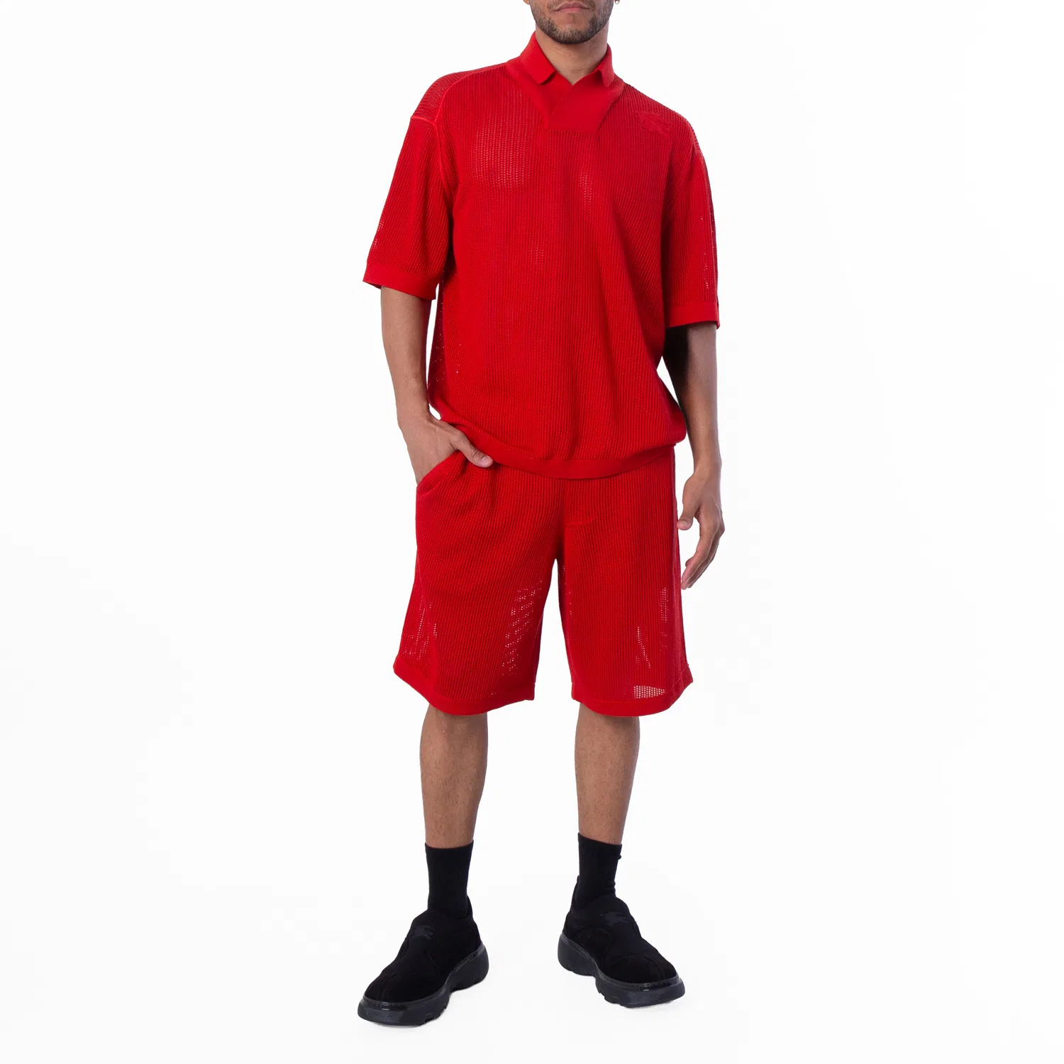 Поло из шелка и хлопка с сетчатой структурой EKD Silk Cotton Mesh Polo Shirt Burberry, Pillar — фото 4