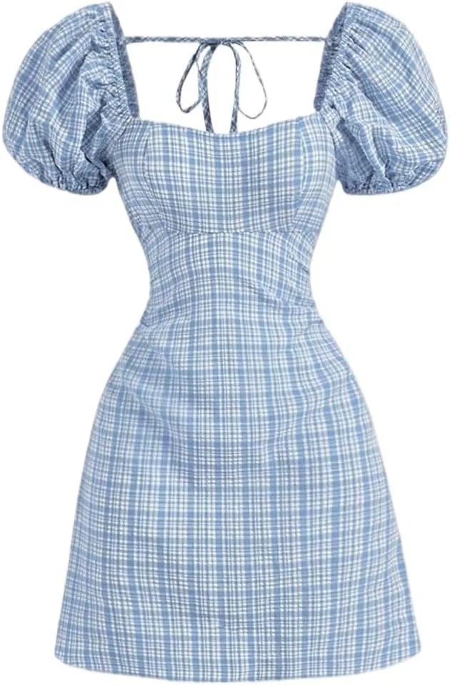 Женское летнее платье с плиссировкой и завязками LiuFY-Mall, Blue and White