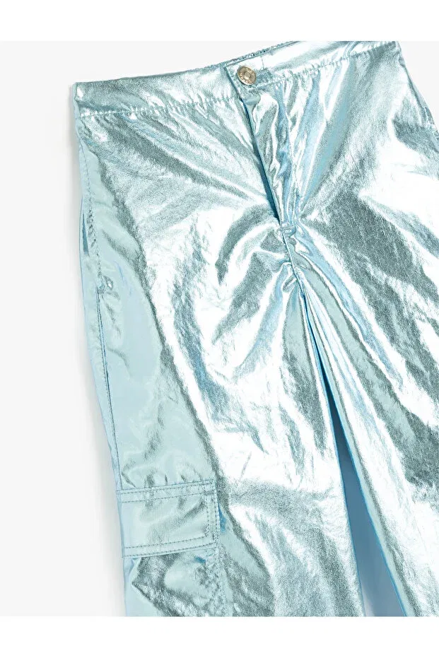 Детские брюки для девочек широкие с принтом Shiny Foil Parachute Pants With Pocket Detail And Buttons Koton, Blue — фото 3