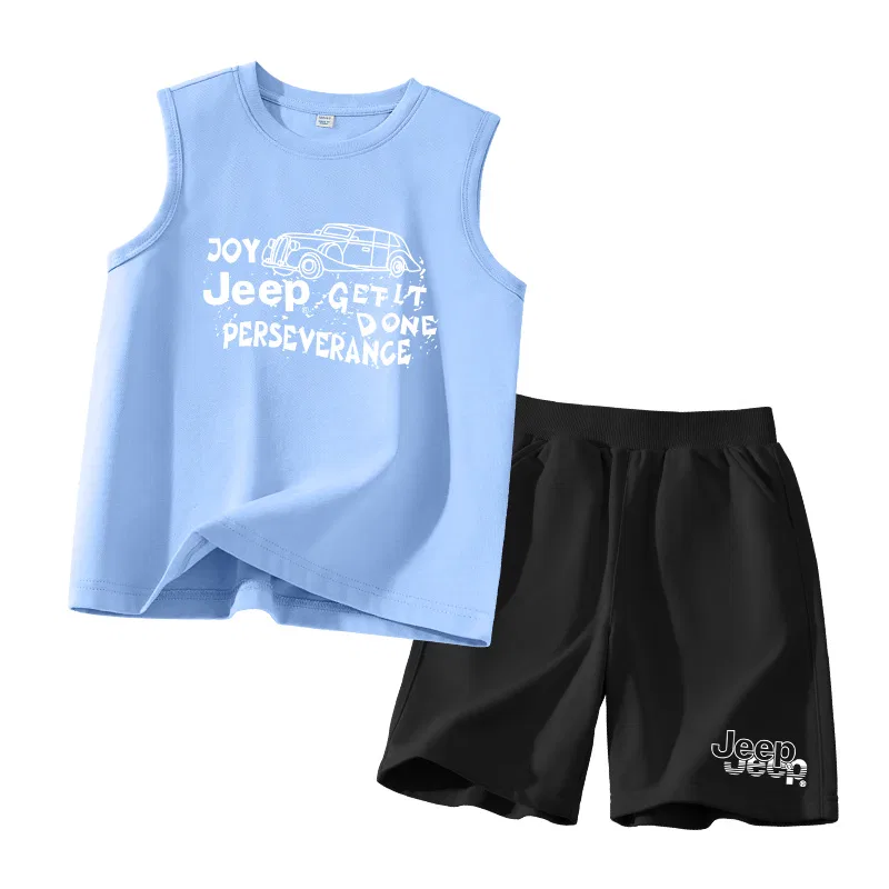 Детский спортивный комплект с кубинским воротником, дышащий, Jeep, Blue/E White Line Stitch-Black/E Cut-Out White Lower Left K