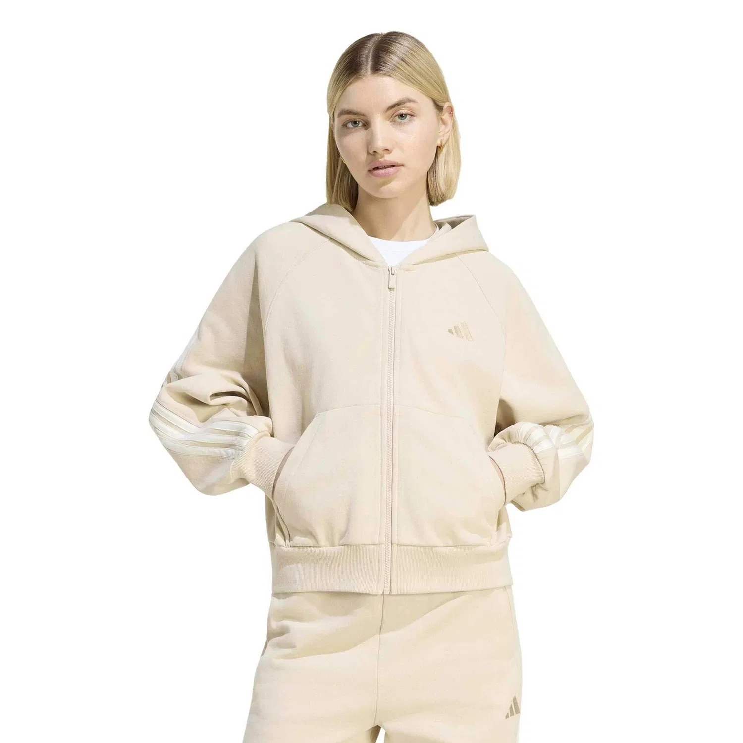 Женское худи с капюшоном и молнией Adidas Sport Sweatshirt W Ak 3S Fz Hd Adidas, Beige — фото 2