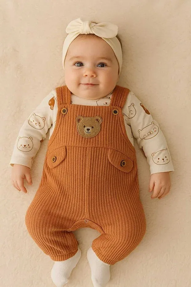 Детский комплект боди-комбинезонов с комбинезоном и носками Teddy Bear Patterned Nafito, Brown