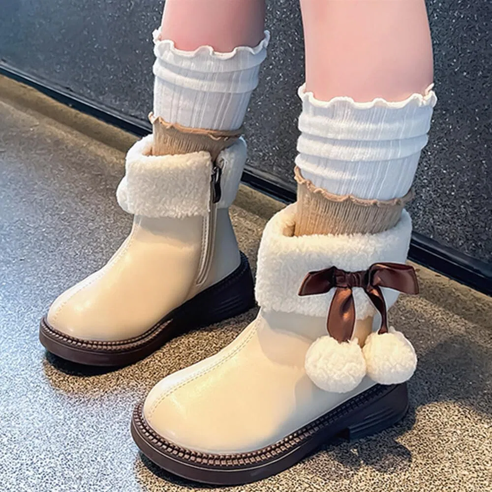 Детские зимние сапоги для девочек с бантом BININBOX, Beige — фото 3