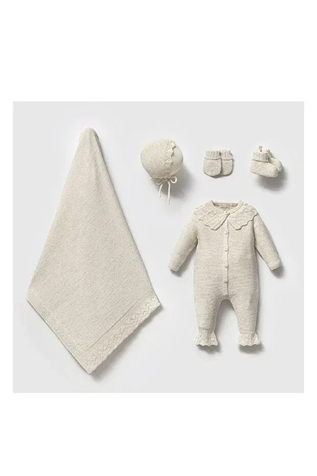 Детский комплект для новорожденных из 5 предметов Kiz Lace-Like Knit Wool Nipperland, Cream