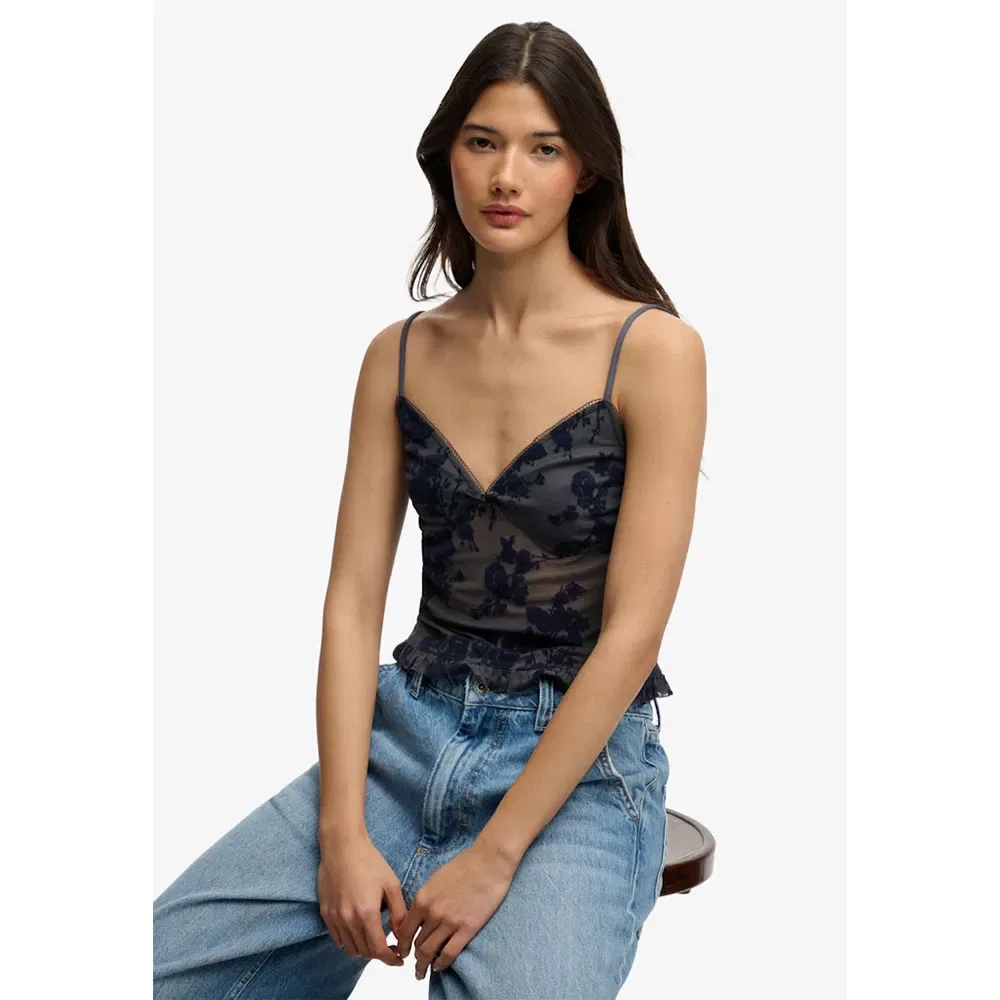 Топ без рукавов Flocked Mesh Cami Superdry, синий — фото 4