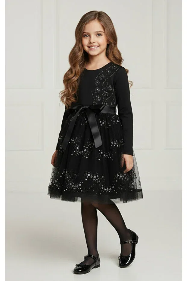 Детское платье для девочек с принтом Silver stone seasonal children's dress By Piera, Black — фото 4
