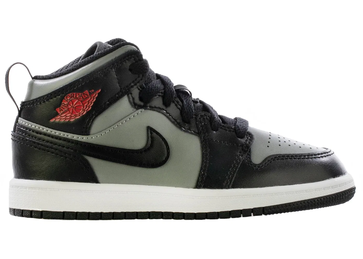 Детские кроссовки с кожаным верхом Jordan 1 Mid Shadow Red, Black/Gym Red-Particle Grey