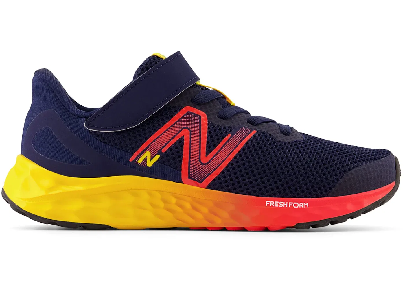 Детские кроссовки для мальчиков с технологией Fresh Foam New Balance Fresh Foam Arishi v4 Bungee Lace, Team Navy/Electric Red/Egg Yolk