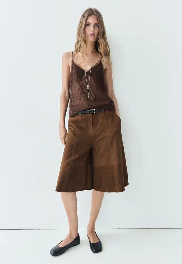 Топ с кружевной отделкой Strappy lace detail top Massimo Dutti, темно-коричневый — фото 2