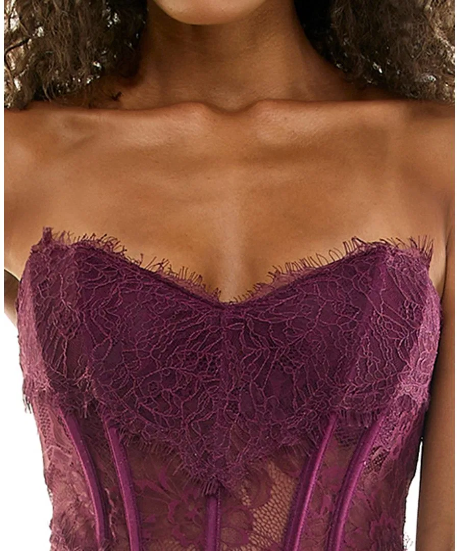 Платье с корсетом, кружевной аппликацией и блестками, модель Corset Lace Glitter Satin SENI & CADE, Plum — фото 4