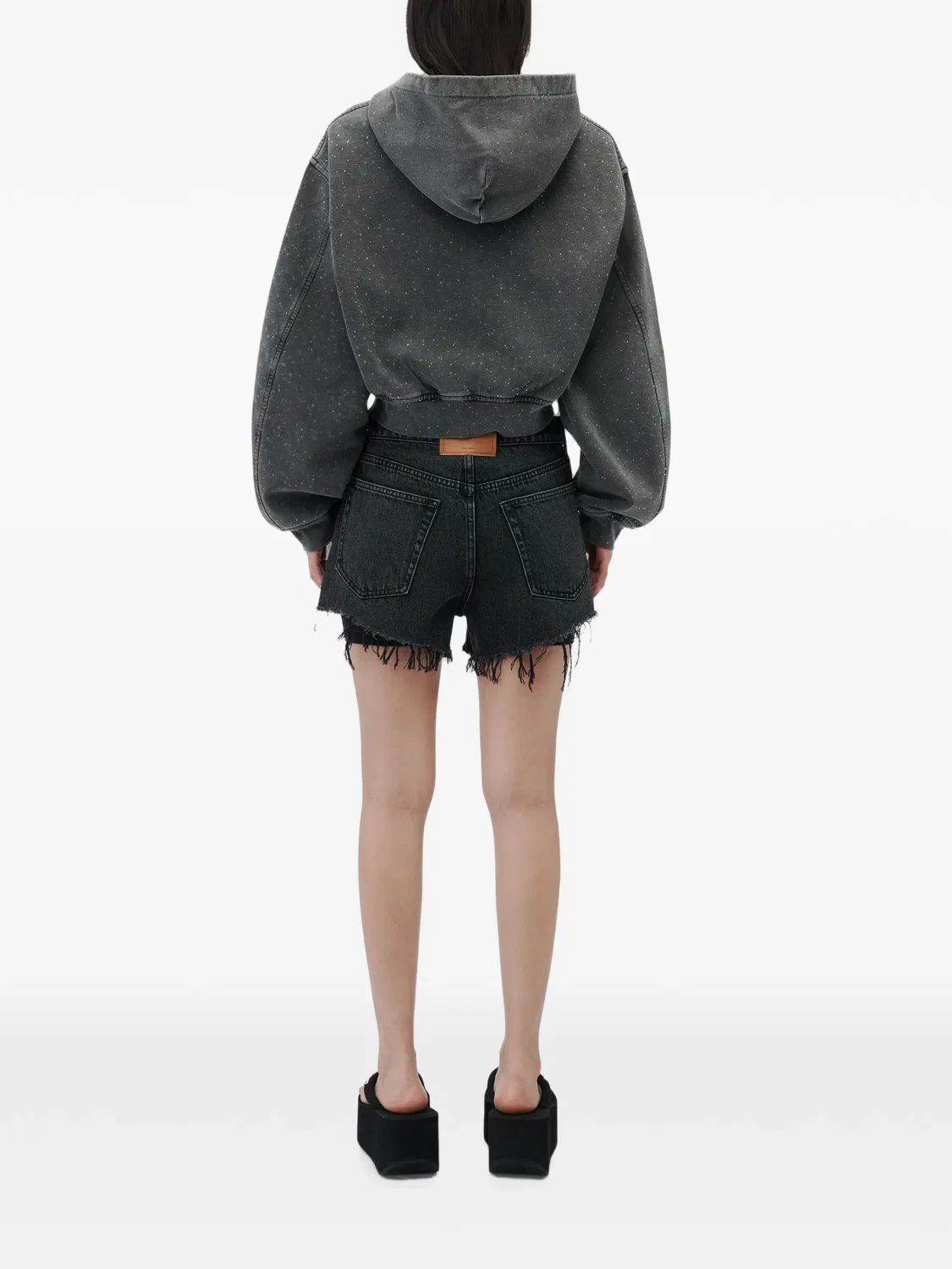 Худи на молнии со сплошным декором из страз Alexander Wang, серый — фото 3