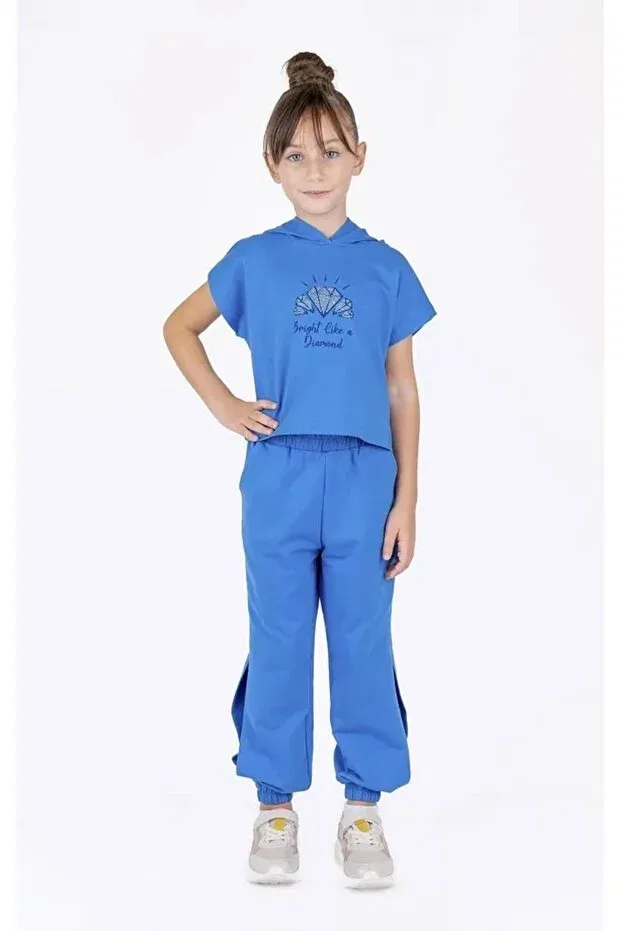 Детские спортивные штаны для девочек с высокой талией Best Kids, Blue