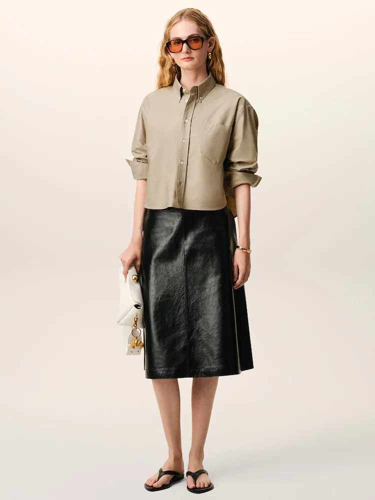 Рубашка оверсайз укороченная с тисненым ADC AMI PARIS, Beige Taupe