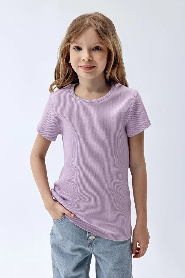 Детская футболка для девочек ribbed short sleeve t-shirt Brix, Purple