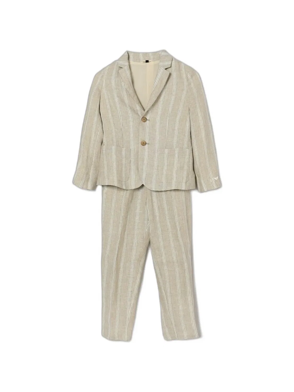 Льняной костюм-двойка в полоску Emporio Armani Kids, нейтральные цвета