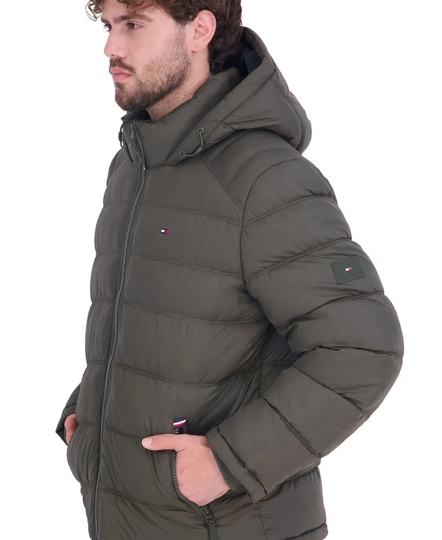 Мужская стеганая куртка-пуховик с капюшоном Tommy Hilfiger, Olive — фото 4