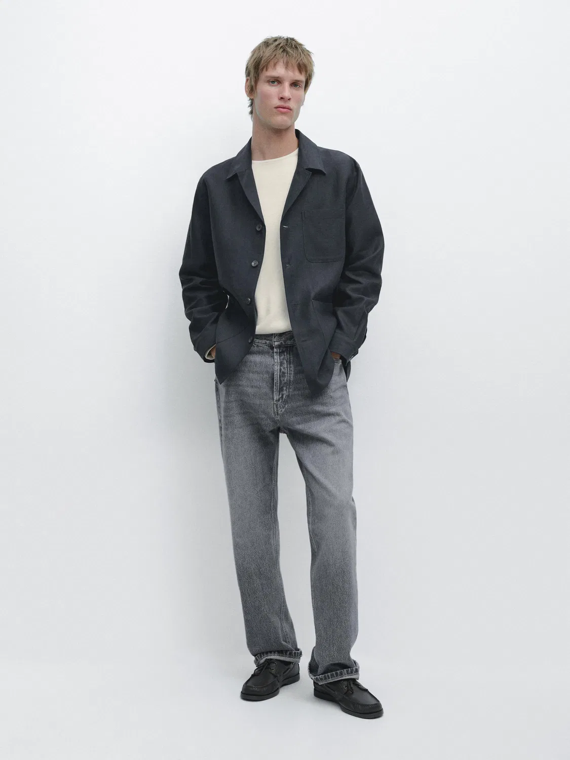 Льняная рубашка-накидка с карманами Massimo Dutti, синий