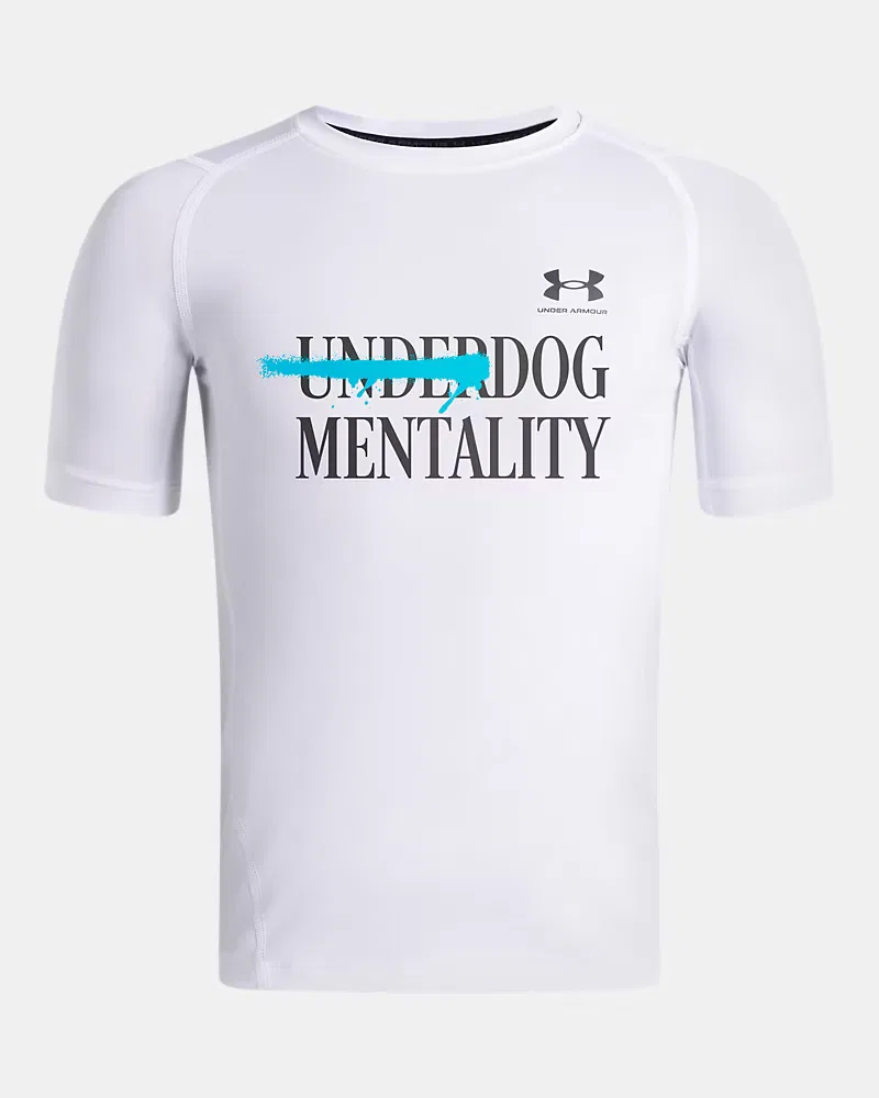 Футболка для мальчиков с коротким рукавом, влагоотводящая дышащая HeatGear Mentality UnderArmour, White/Black