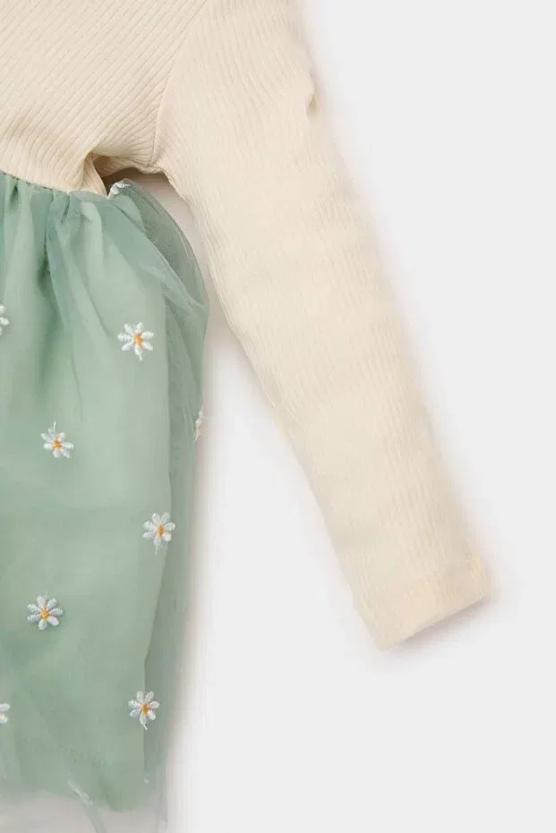 Детское платье для девочек хлопковое Floral long sleeve tulle dress baby girl d9327a525sp Defacto, Green Gn1114 — фото 3