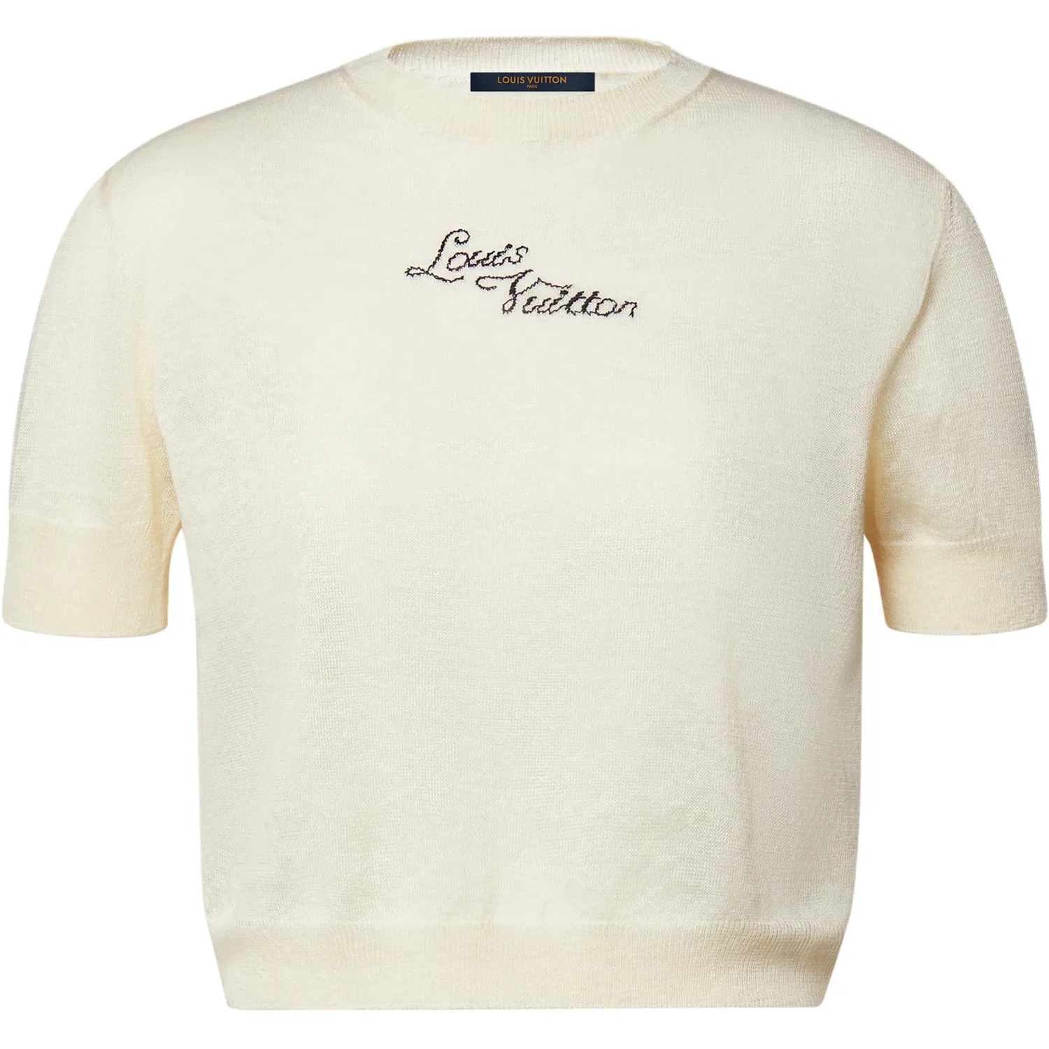 Женский трикотажный джемпер с круглым вырезом, прямой крой, Ecru, LOUIS VUITTON