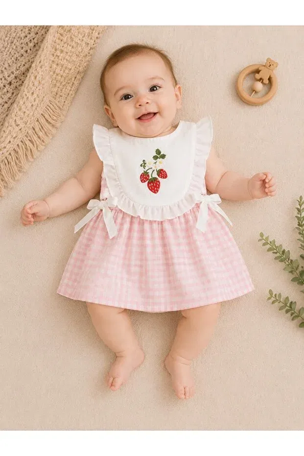 Детское платье для девочек с принтом Strawberry Baby Girl Dress Gubi Kids, White — фото 2