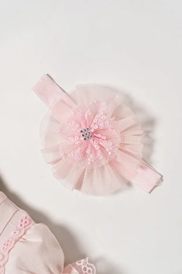 Детское платье для девочек кружевное с комплектом банданы Miniday Baby, Pink — фото 4