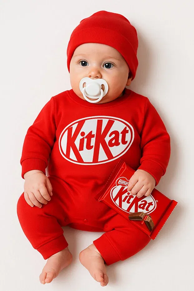 Детский комбинезон с капюшоном с принтом Kitkat Chocolate Themed Verona Tarz, Red — фото 2