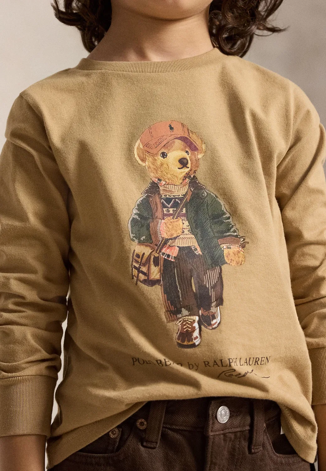 Хлопковая футболка с длинными рукавами Polo Bear, размер 2-6 лет Polo Ralph Lauren, Camel — фото 4