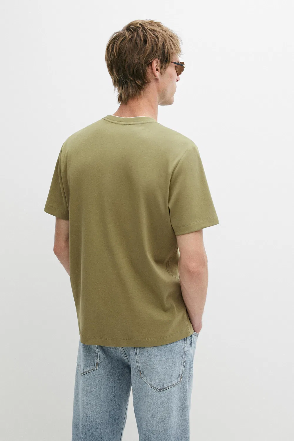 Футболка Massimo Dutti 100% Cotton Layered Collar, зеленый — фото 4