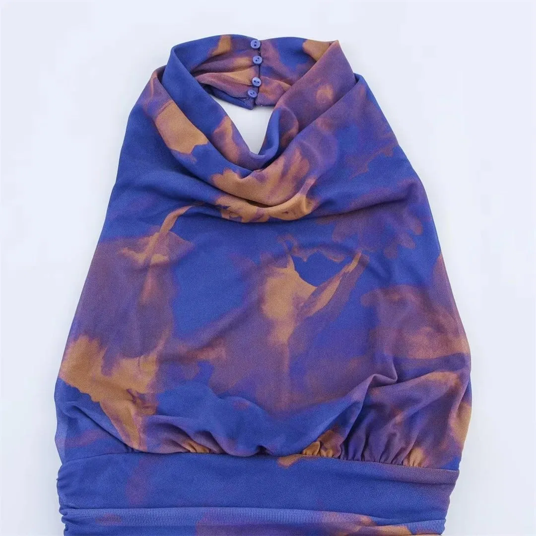 Женское повседневное платье с принтом, на бретелях, без спинки, Purple — фото 3