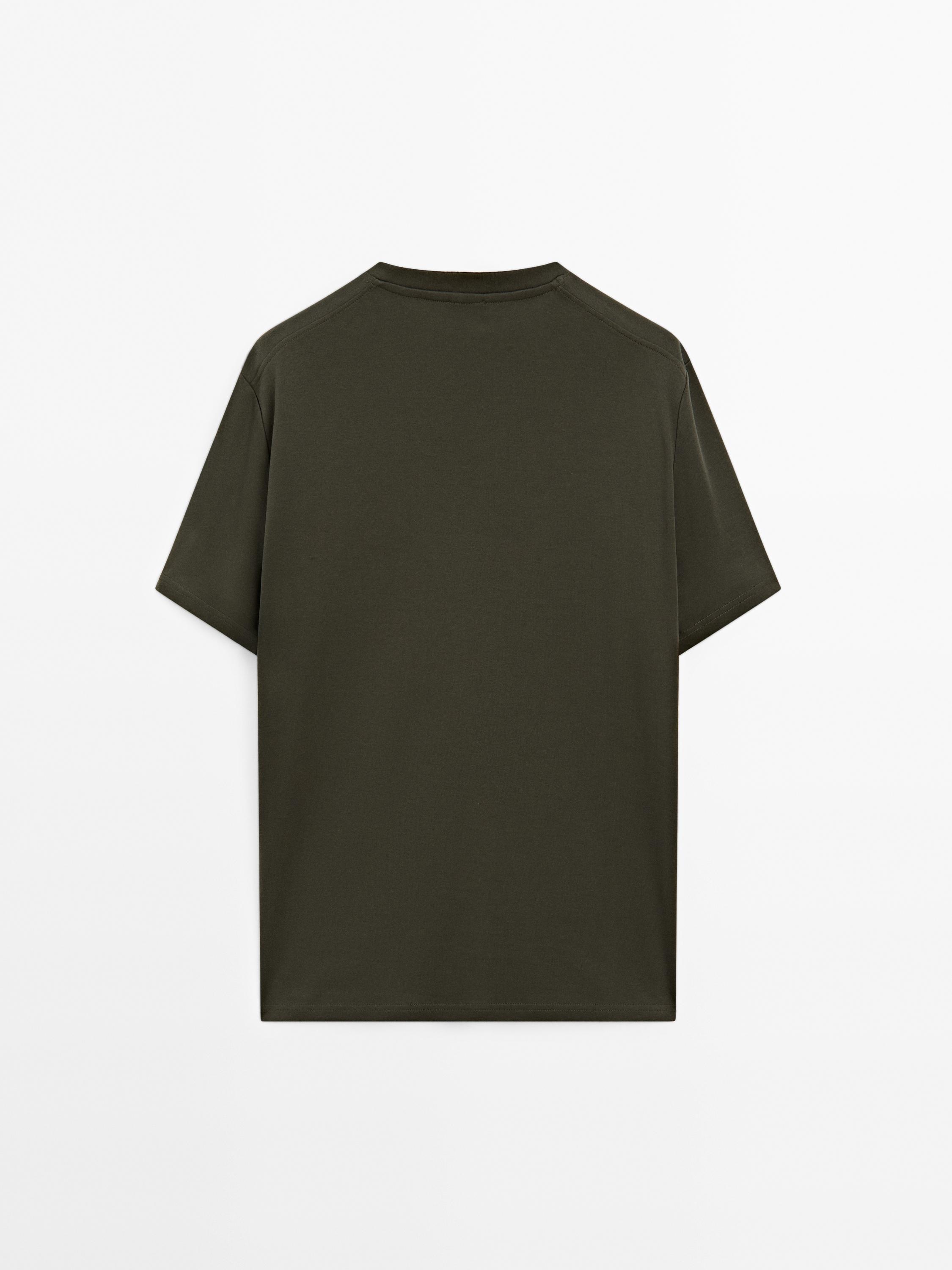 Футболка Massimo Dutti 100% Mercerised Cotton, хаки — фото 2