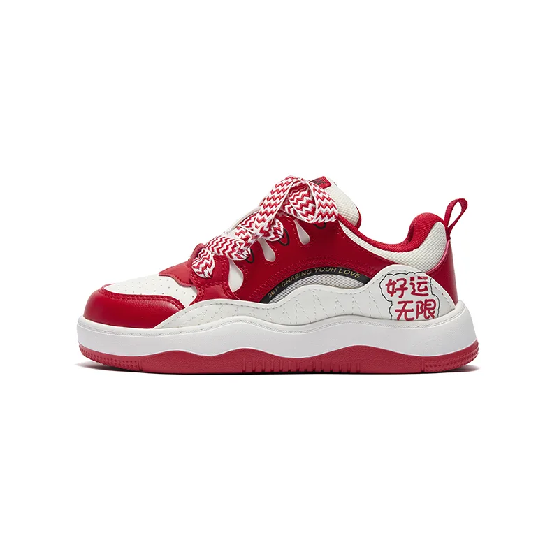 361°KIDS Детские скейтерские кроссовки low top из искусственной кожи и текстиля, устойчивые к скольжению и истиранию, бело-красные