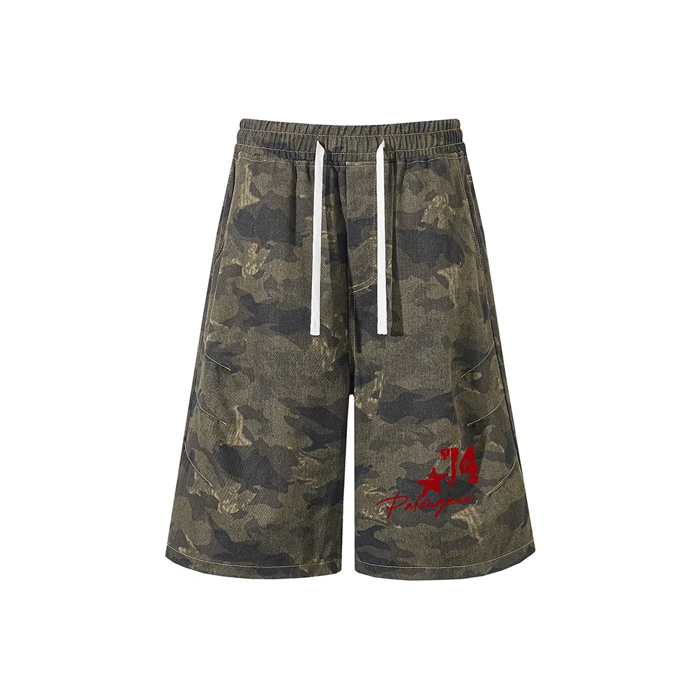 Детские джинсовые шорты с камуфляжным принтом прямого кроя, PAL ONGACO, Camouflage