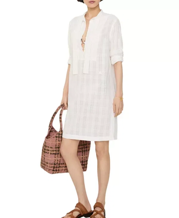 Женское платье из хлопкового вуаля с принтом Check Equestrian Knight Burberry, Chalk White